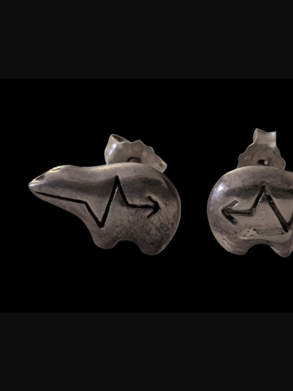 Vintage Native American Heart Line Bear 925 Sterling Silver 11.7 Stud Earrings